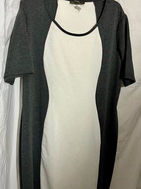 Classic Two-Tone Midi Dress in Charcoal and White